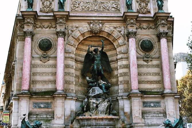 Latin Quarter Paris Guided Walking Tour Semi-Private 12ppl Max - Saint-Michel Fountain: a moral scene in stone