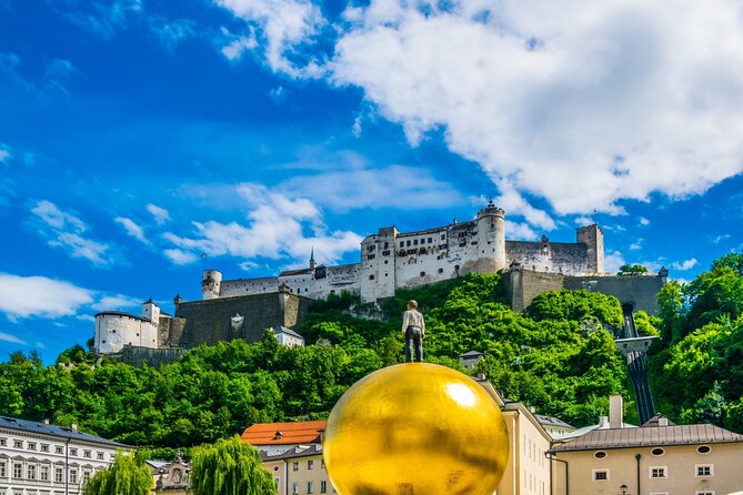 Salzburg Old Town Walking Tour, Mozart, Mirabell Gardens - River Walk and Fortress Views: Marko-Feingold-Steg and the Hohensalzburg Photo Stop